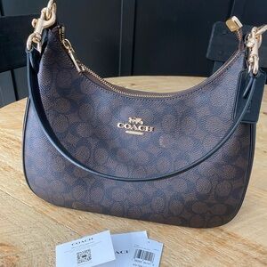Coach Teri Hobo Bag - signature canvas gold/walnut/black